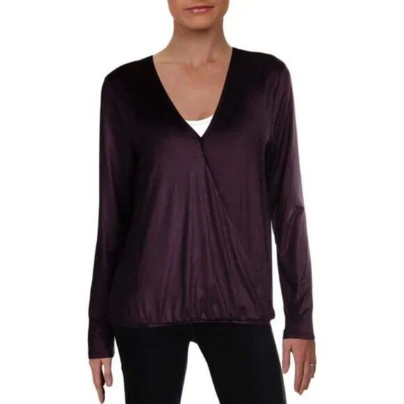 NWT Womens Size Large XL INC International Concepts Purple Shiny Wrap V-Neck Top - Picture 5 of 5
